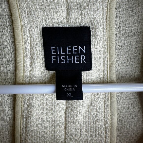 Eileen Fisher Linen Cotton Open Blazer Jacket Size XL Yellow Coastal Boho Lux - Picture 8 of 10